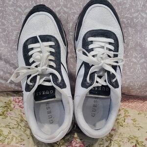 GUESS Women's White and Black Sneakers